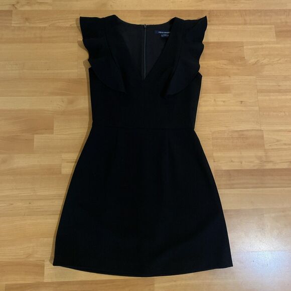 FRENCH CONNECTION Black WHISPER V-Neck RUFFLE Cocktail MINI DRESS -Size US 4 - Picture 10 of 14